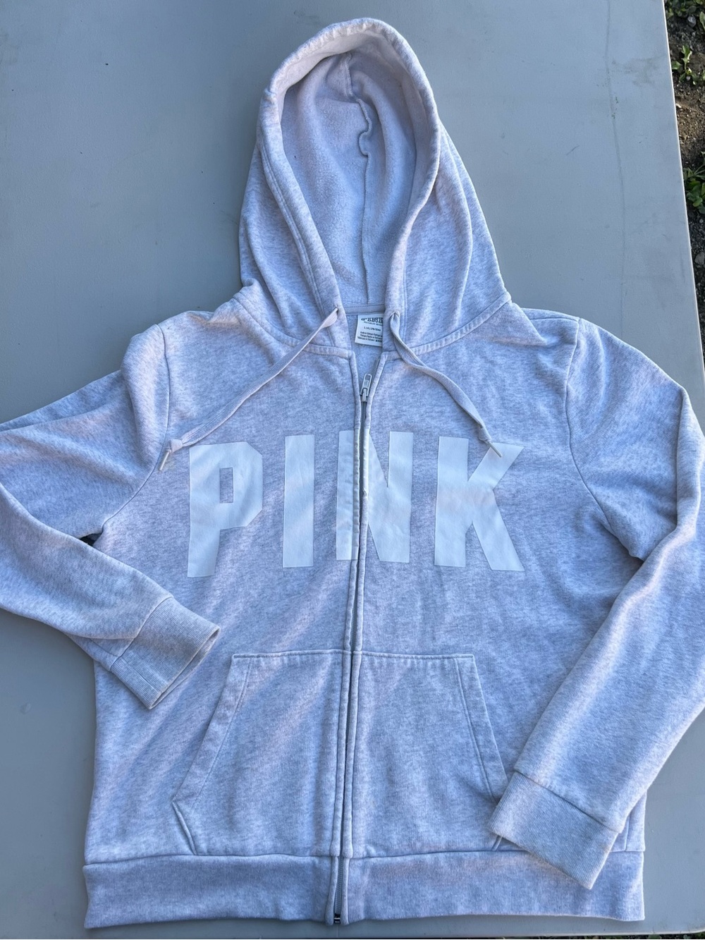 PINK Victoria's Secret Light Heather Gray Full-Zip Hoodie with White Logo
